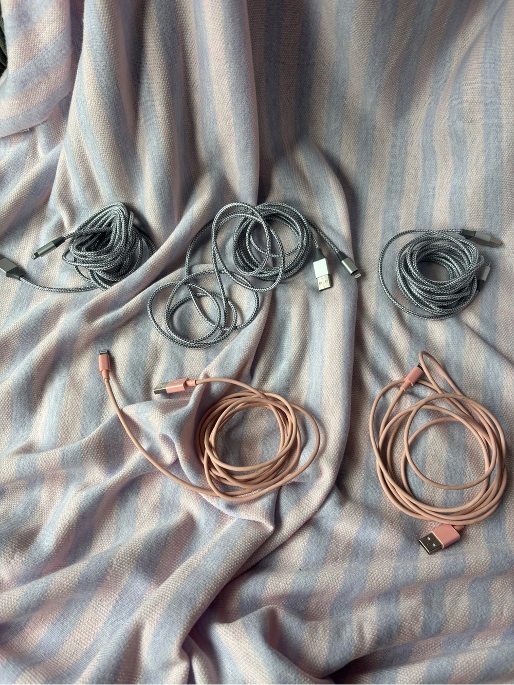 Amazon Pink/Gray USB to lightening charging Cables - Braided and Silicone